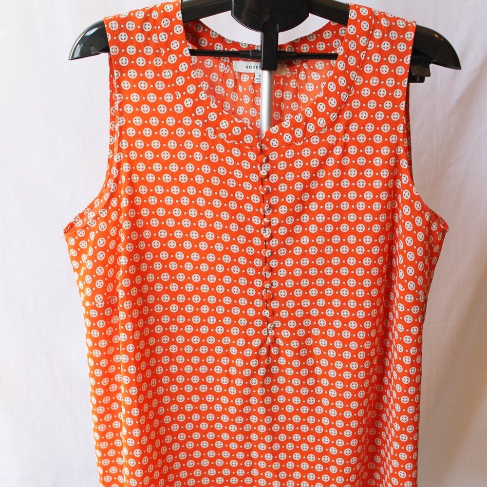 Rose + Olive 1X Orange, White and Teal.  Polyester/Spandex Blend.  Sleeveless, J